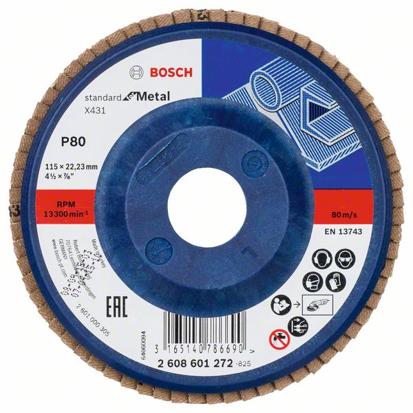 2608601272_bo_pro_u_f_1_1219677.jpg Disc de slefuire evantai X431, Standard for Metal 115 mm, 22,23 mm, 80 - imagine 1