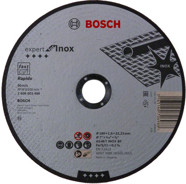 Disc de taiere drept Expert for Inox - Rapido AS 46 T INOX BF, 180 mm, 1,6 mm Disc de taiere drept Expert for Inox - Rapido AS 46 T INOX BF, 180 mm, 1,6 mm