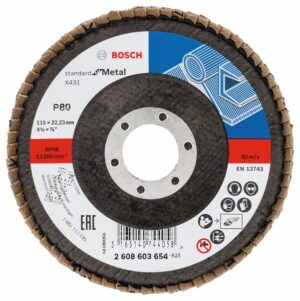 Disc de slefuire evantai X431, Standard pentru Metal 115 mm 22,23 mm granulatie 80