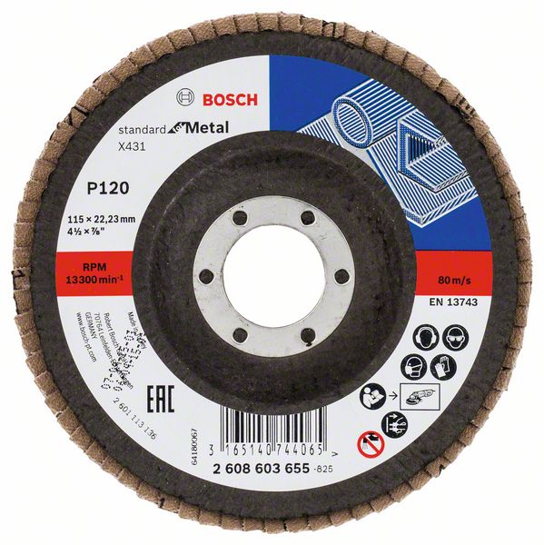 Disc de slefuire evantai X431, Standard for Metal 115 mm 22,23 mm granulatie 120 Disc de slefuire evantai X431, Standard for Metal 115 mm 22,23 mm granulatie 120