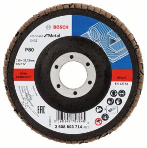 Disc de slefuire evantai X431, Standard for Metal 115 mm 22,23 mm granulatie 80