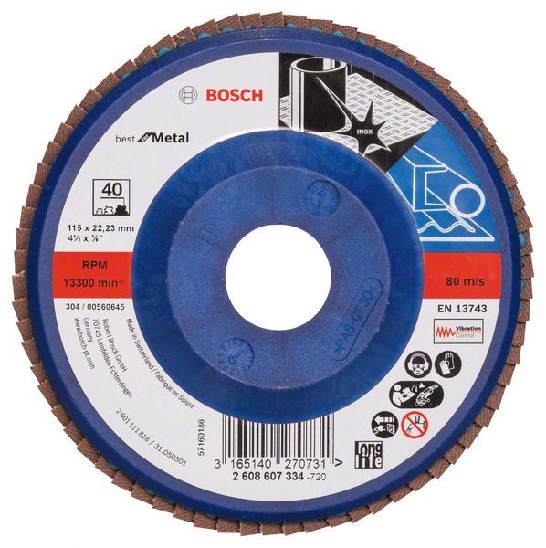 Disc de slefuire evantai X571, BoschBest metal D= 115 mm; G= 40, drept Disc de slefuire evantai X571, BoschBest metal D= 115 mm; G= 40, drept