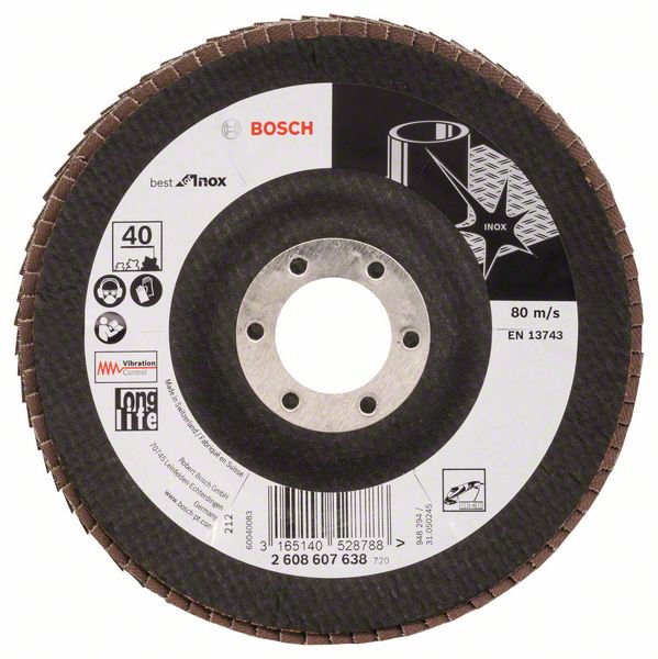Disc de slefuire evantai Bosch Best Inox 125 mm, 22,23 mm, 40 Disc de slefuire evantai Bosch Best Inox 125 mm, 22,23 mm, 40