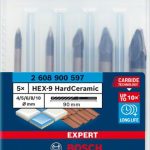 Set de 5 burghie HEX-9 EXPERT ceramica dura, 4/5/6/8/10 mm