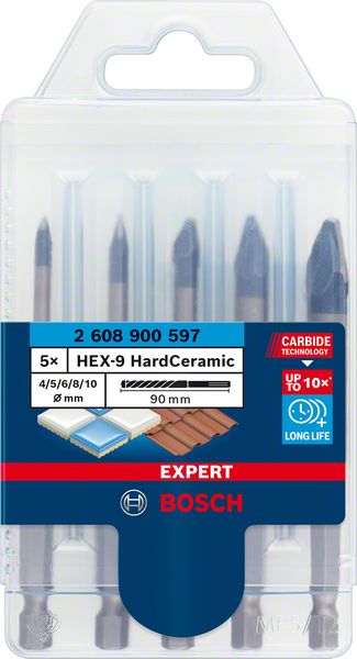 Set de 5 burghie HEX-9 EXPERT ceramica dura, 4/5/6/8/10 mm Set de 5 burghie HEX-9 EXPERT ceramica dura, 4/5/6/8/10 mm